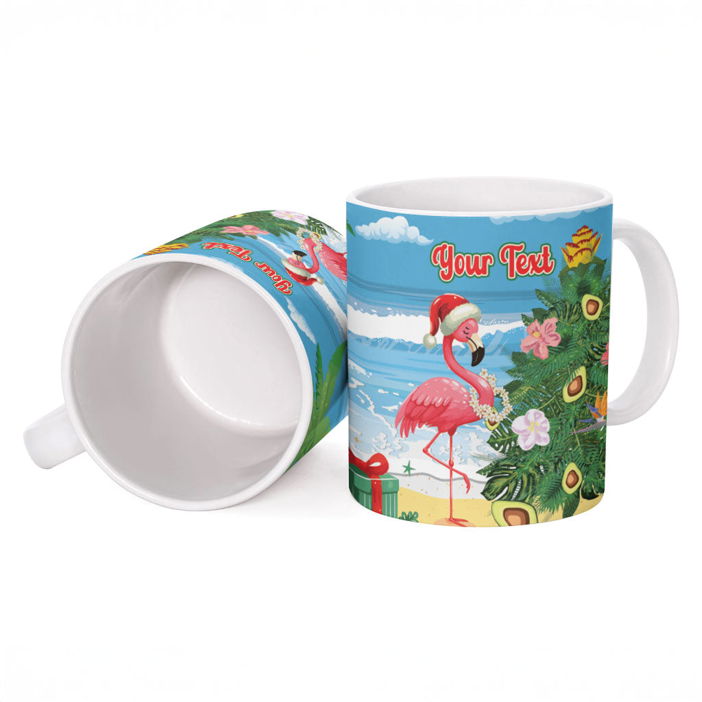 Flamingo Hawaii Summer Christmas Personalized Ceramic Mug Mele Kalikimaka Beachy Vibes