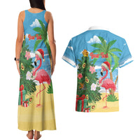 Flamingo Hawaii Summer Christmas Personalized Couples Matching Tank Maxi Dress and Hawaiian Shirt Mele Kalikimaka Beachy Vibes