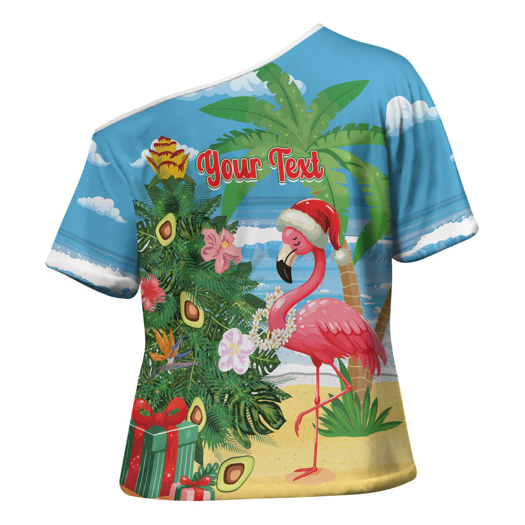 Flamingo Hawaii Summer Christmas Personalized Cross Shoulder Shirt Mele Kalikimaka Beachy Vibes