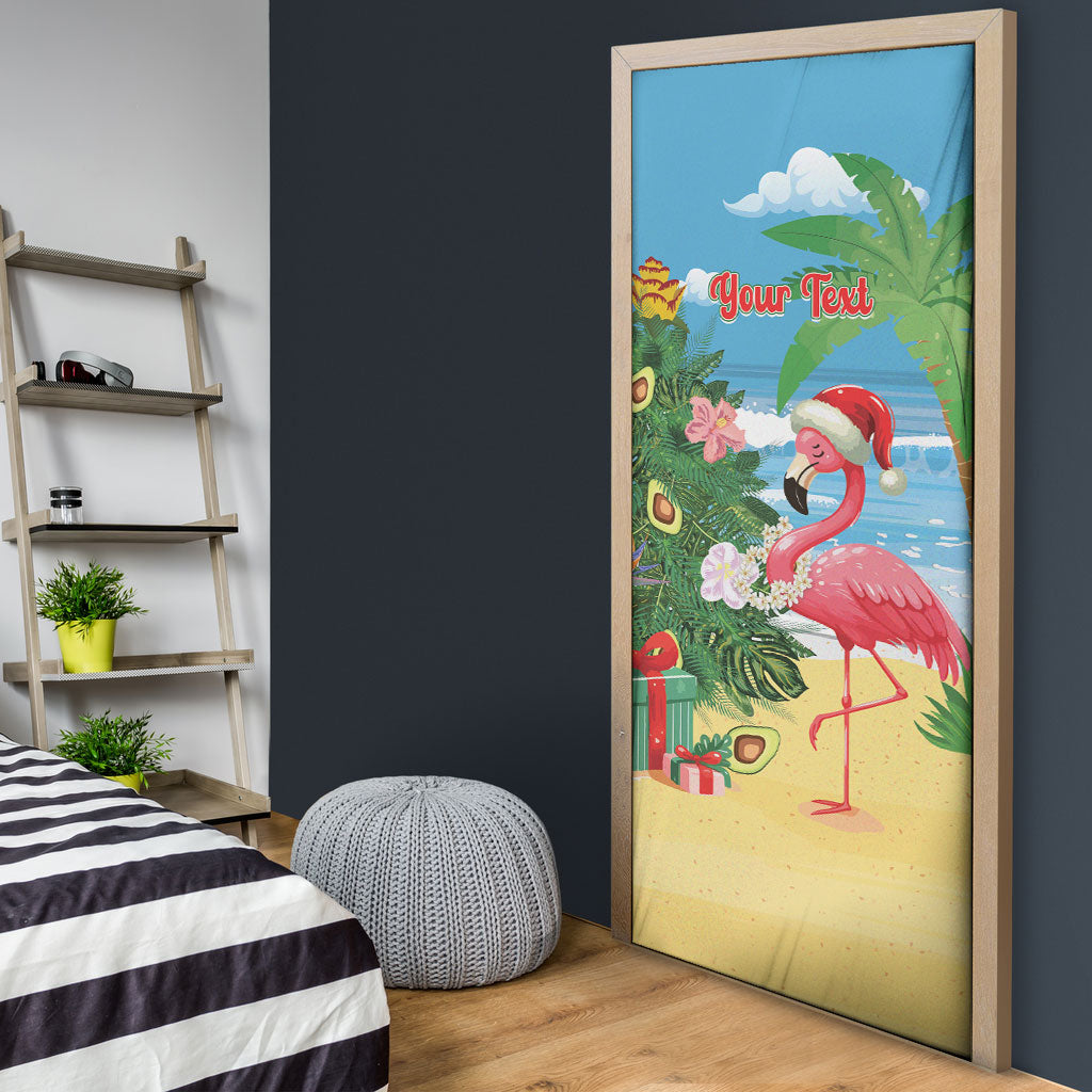 Flamingo Hawaii Summer Christmas Personalized Door Cover Mele Kalikimaka Beachy Vibes