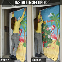 Flamingo Hawaii Summer Christmas Personalized Door Cover Mele Kalikimaka Beachy Vibes