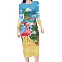 Flamingo Hawaii Summer Christmas Personalized Family Matching Long Sleeve Bodycon Dress and Hawaiian Shirt Mele Kalikimaka Beachy Vibes