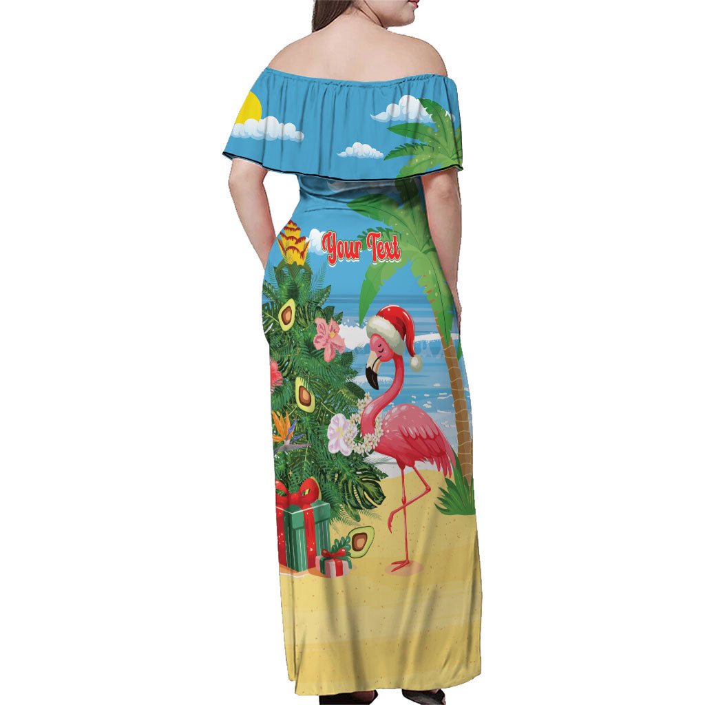 Flamingo Hawaii Summer Christmas Personalized Family Matching Off Shoulder Maxi Dress and Hawaiian Shirt Mele Kalikimaka Beachy Vibes