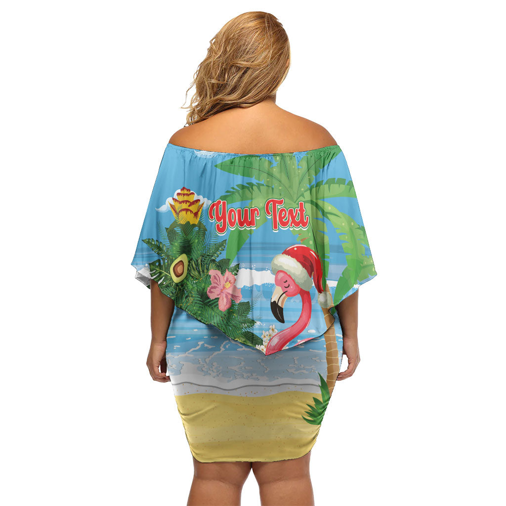 Flamingo Hawaii Summer Christmas Personalized Family Matching Off Shoulder Short Dress and Hawaiian Shirt Mele Kalikimaka Beachy Vibes