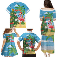 Flamingo Hawaii Summer Christmas Personalized Family Matching Puletasi and Hawaiian Shirt Mele Kalikimaka Beachy Vibes