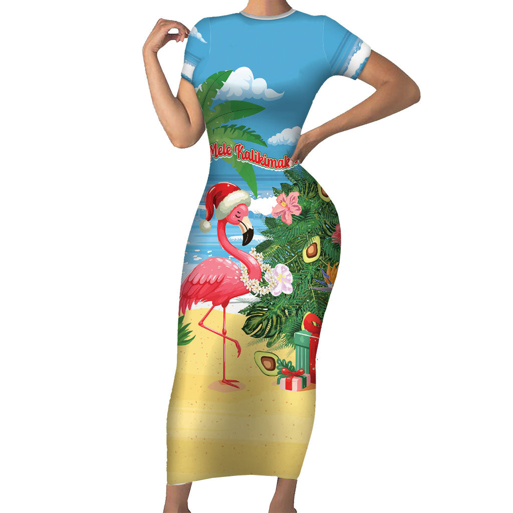 Flamingo Hawaii Summer Christmas Personalized Family Matching Short Sleeve Bodycon Dress and Hawaiian Shirt Mele Kalikimaka Beachy Vibes