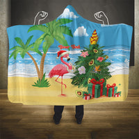 Flamingo Hawaii Summer Christmas Personalized Hooded Blanket Mele Kalikimaka Beachy Vibes