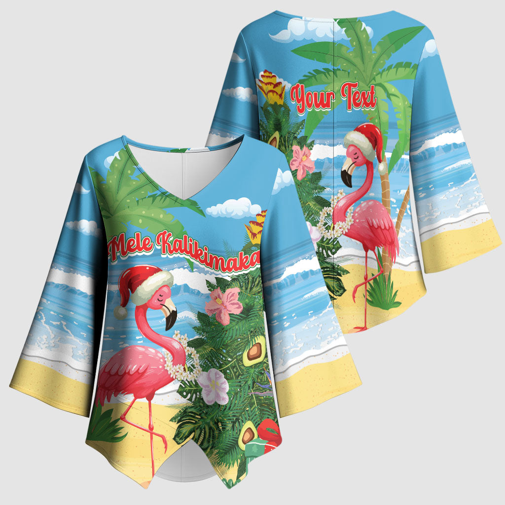 Flamingo Hawaii Summer Christmas Personalized Kimono Sleeve Blouse Mele Kalikimaka Beachy Vibes