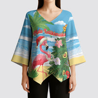 Flamingo Hawaii Summer Christmas Personalized Kimono Sleeve Blouse Mele Kalikimaka Beachy Vibes