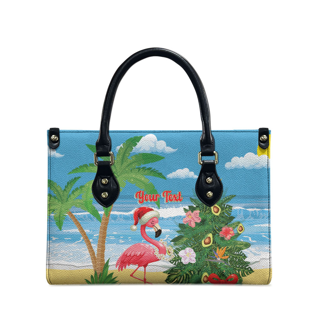 Flamingo Hawaii Summer Christmas Personalized Leather Bag Mele Kalikimaka Beachy Vibes