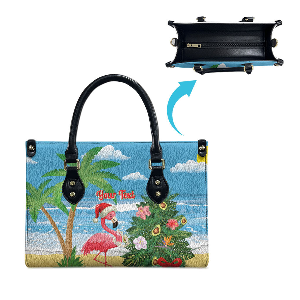 Flamingo Hawaii Summer Christmas Personalized Leather Bag Mele Kalikimaka Beachy Vibes