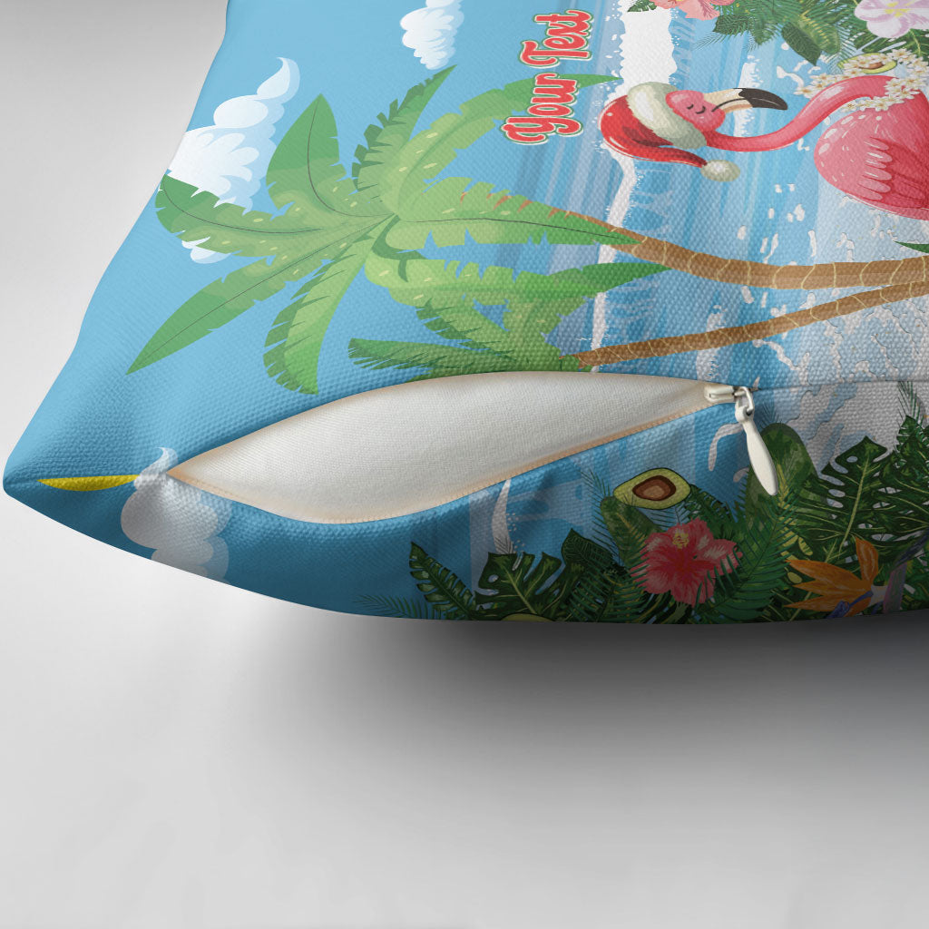 Flamingo Hawaii Summer Christmas Personalized Pillow Cover Mele Kalikimaka Beachy Vibes