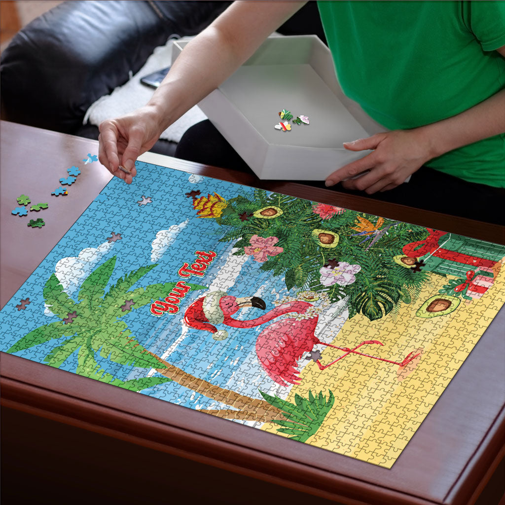 Flamingo Hawaii Summer Christmas Personalized Puzzle Mele Kalikimaka Beachy Vibes