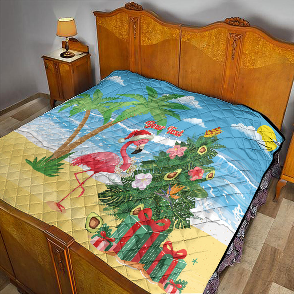 Flamingo Hawaii Summer Christmas Personalized Quilt Mele Kalikimaka Beachy Vibes