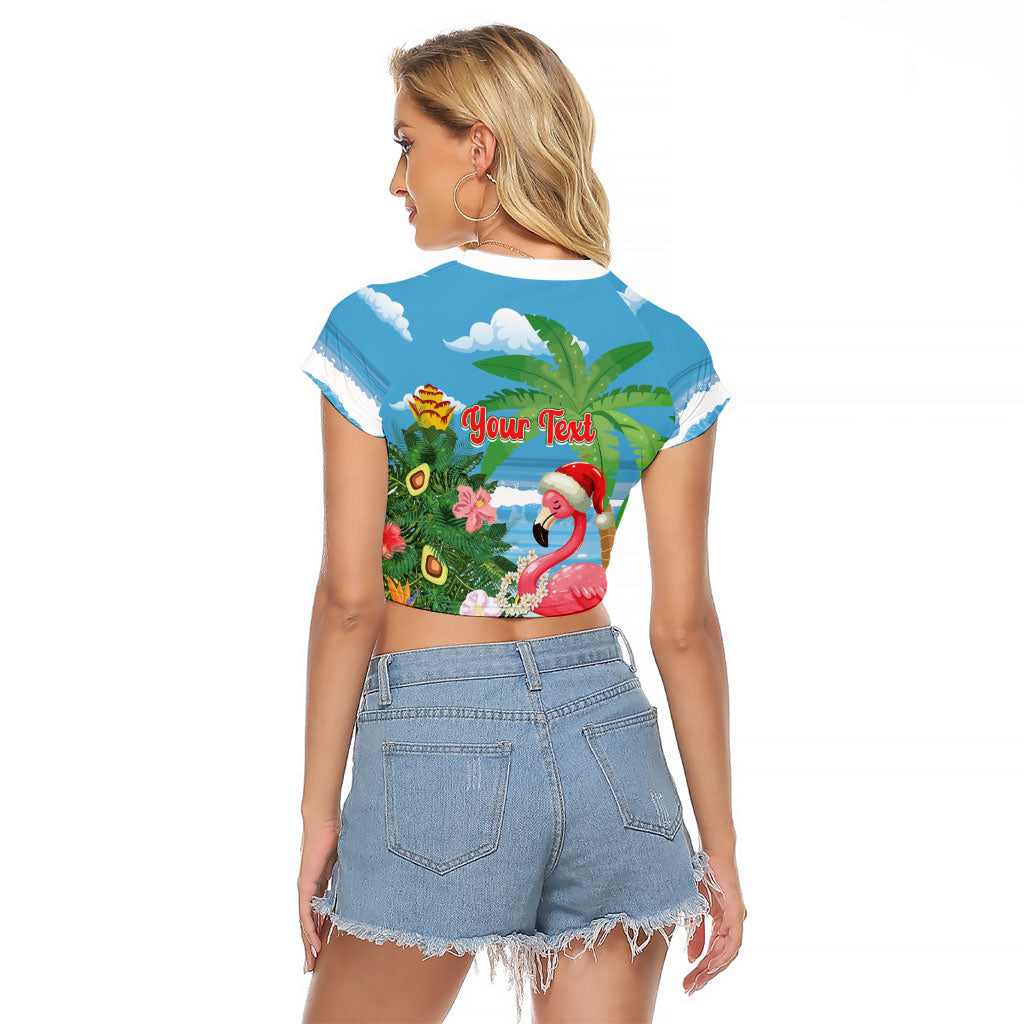 Flamingo Hawaii Summer Christmas Personalized Raglan Cropped T Shirt Mele Kalikimaka Beachy Vibes