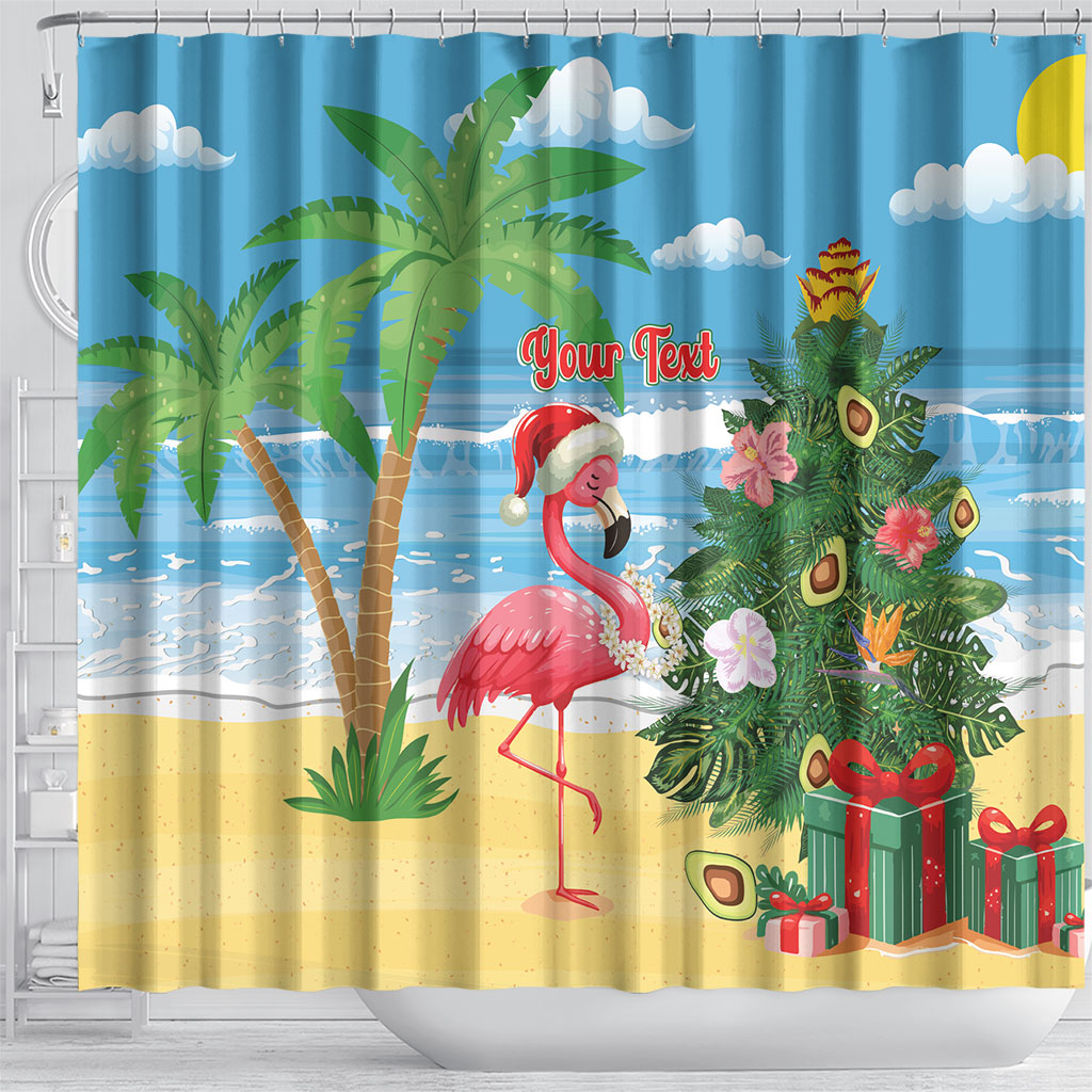 Flamingo Hawaii Summer Christmas Personalized Shower Curtain Mele Kalikimaka Beachy Vibes