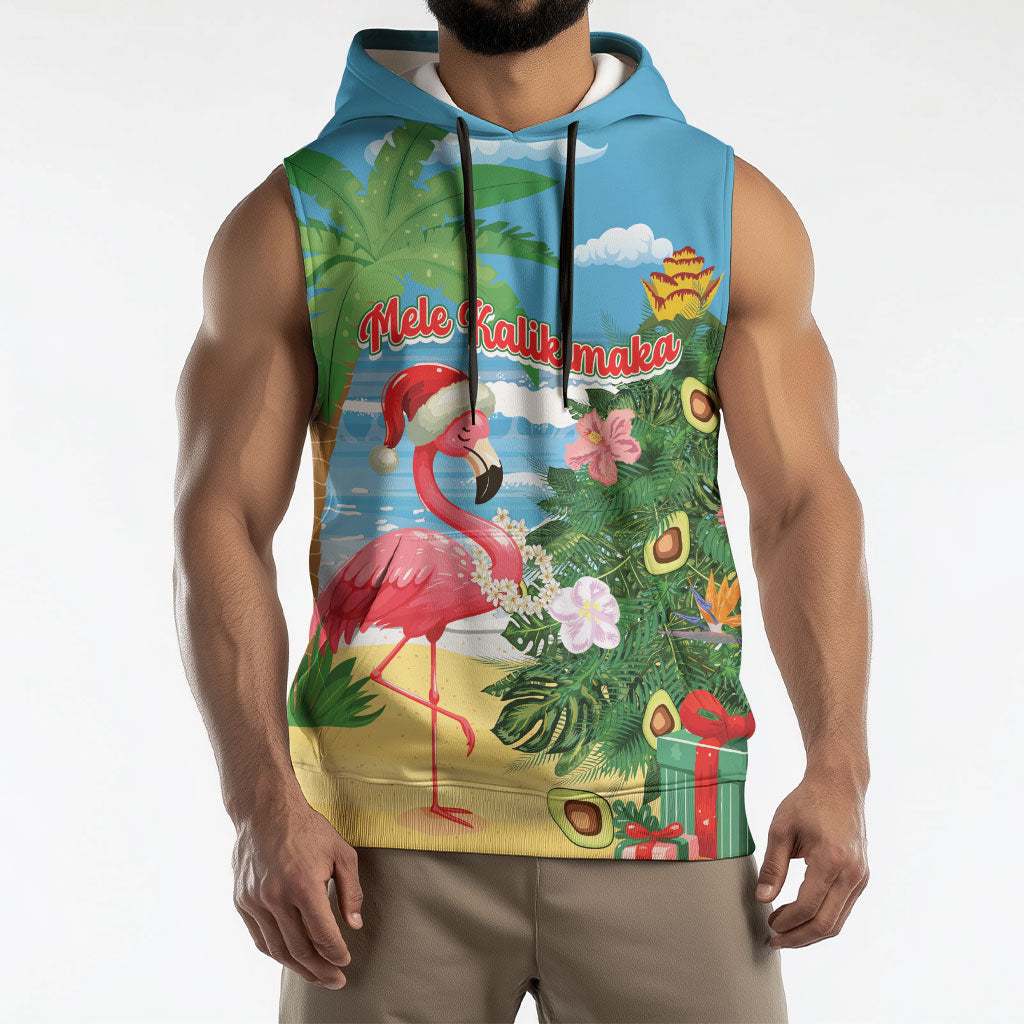 Flamingo Hawaii Summer Christmas Personalized Sleeveless Hoodie Mele Kalikimaka Beachy Vibes
