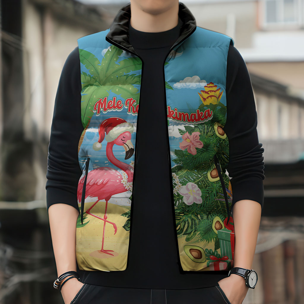Flamingo Hawaii Summer Christmas Personalized Sleeveless Puffer Jacket Mele Kalikimaka Beachy Vibes