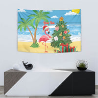 Flamingo Hawaii Summer Christmas Personalized Tapestry Mele Kalikimaka Beachy Vibes