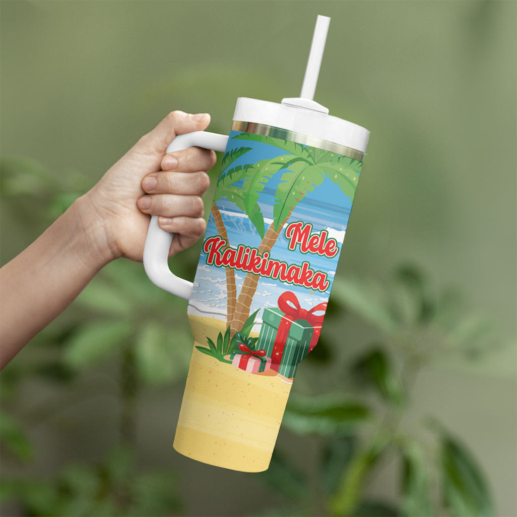 Flamingo Hawaii Summer Christmas Personalized Tumbler With Handle Mele Kalikimaka Beachy Vibes