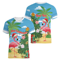 Flamingo Hawaii Summer Christmas Personalized Women V-Neck T-Shirt Mele Kalikimaka Beachy Vibes