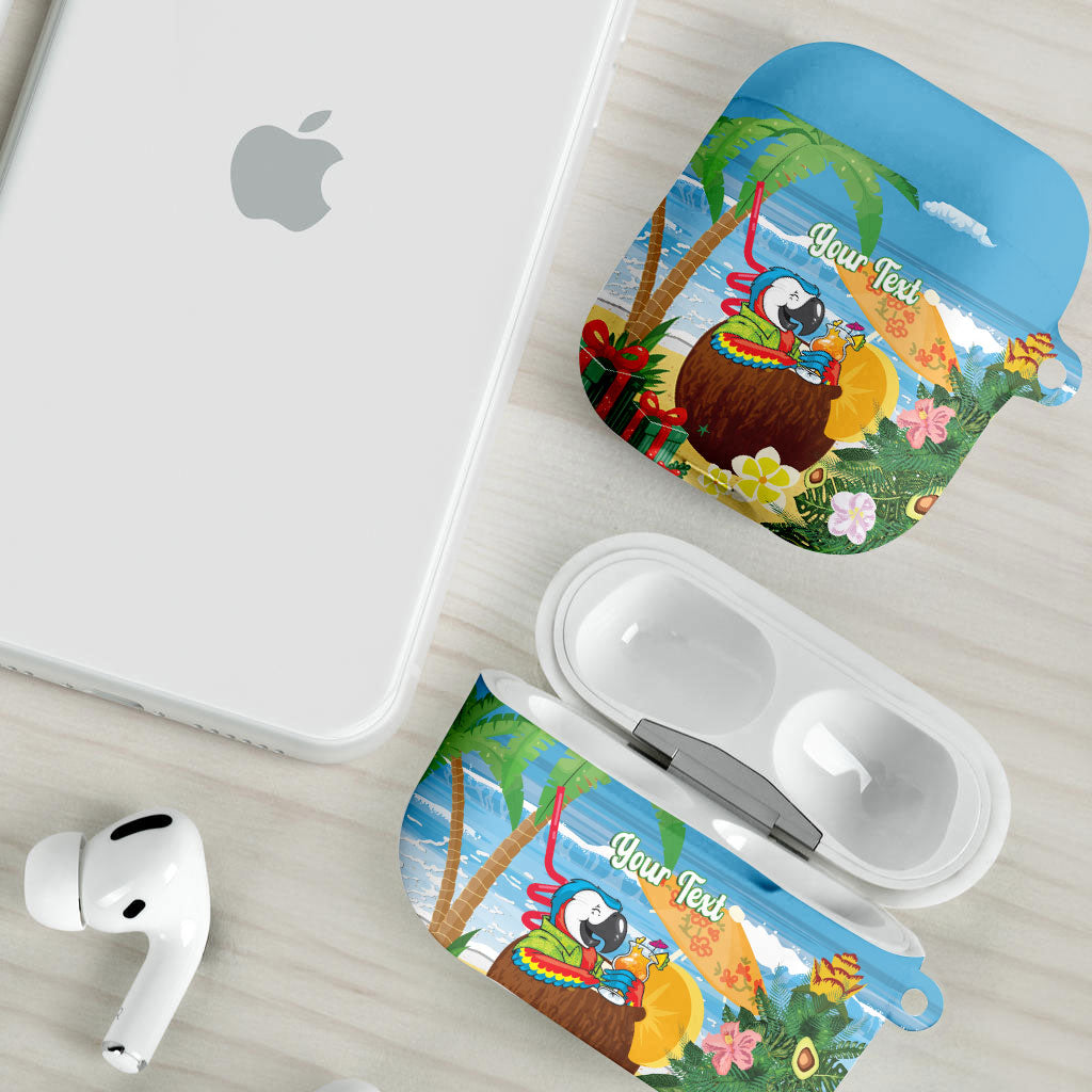 Chilling Parrot Hawaii Summer Christmas Personalized AirPods Case It's 5 O'Clock Somewhere Beachy Vibes