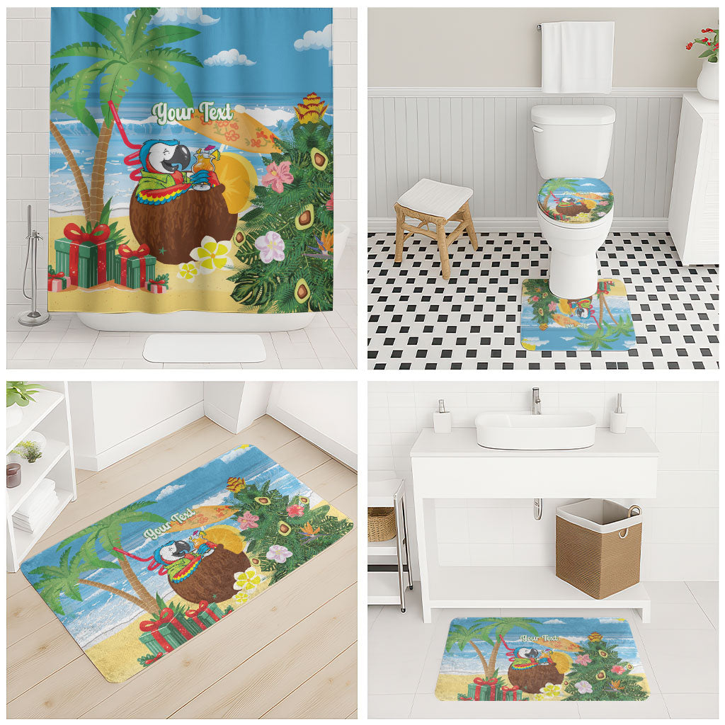 Chilling Parrot Hawaii Summer Christmas Personalized Bathroom Set It's 5 O'Clock Somewhere Beachy Vibes