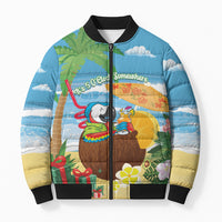 Chilling Parrot Hawaii Summer Christmas Personalized Bomber Puffer Jacket It's 5 O'Clock Somewhere Beachy Vibes