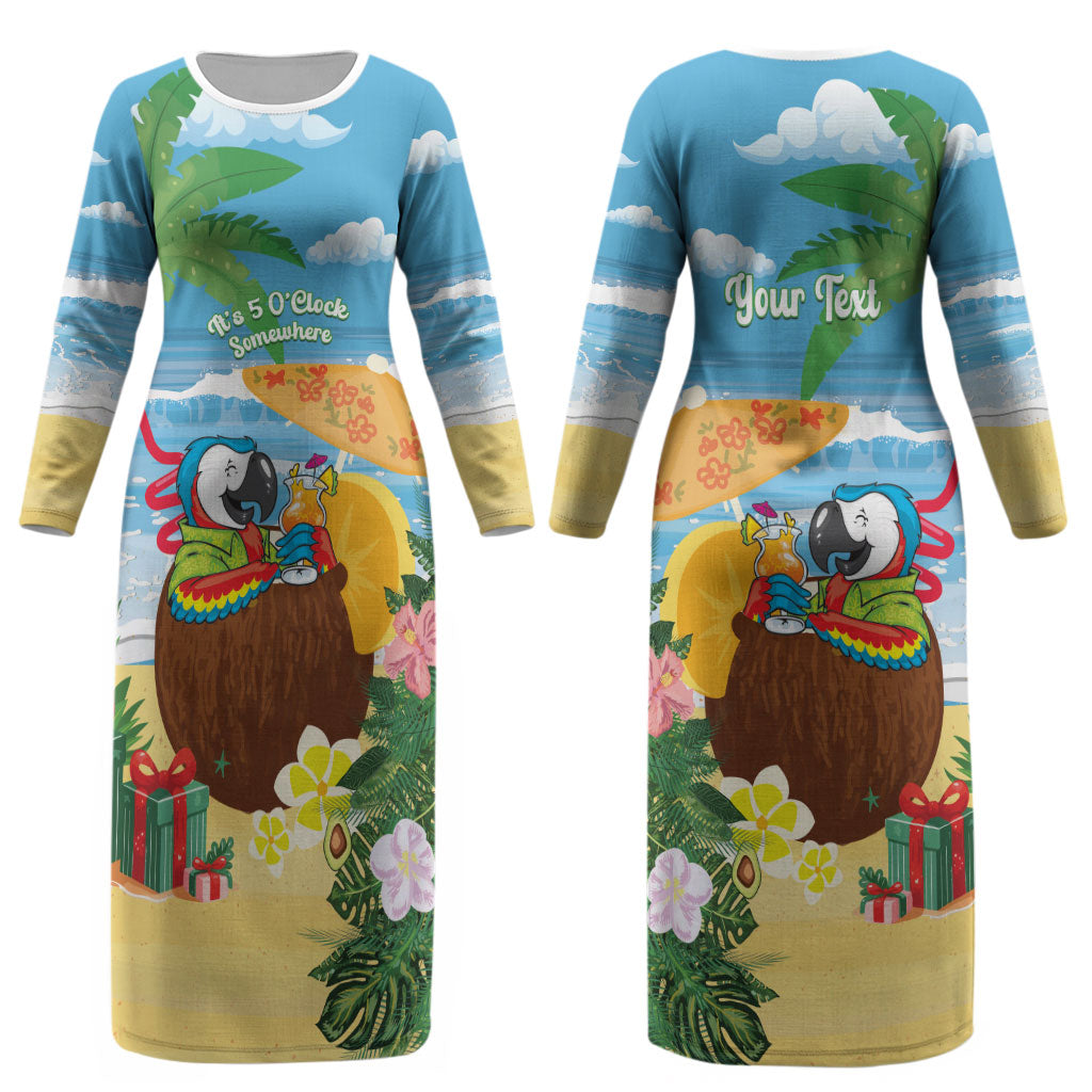 Chilling Parrot Hawaii Summer Christmas Personalized Couples Matching Long Sleeve Bodycon Dress and Long Sleeve Button Shirt It's 5 O'Clock Somewhere Beachy Vibes LT14 - Polynesian Pride