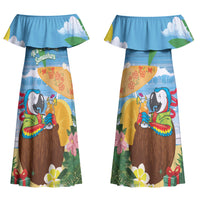 Chilling Parrot Hawaii Summer Christmas Personalized Couples Matching Off Shoulder Maxi Dress and Long Sleeve Button Shirt It's 5 O'Clock Somewhere Beachy Vibes LT14 - Polynesian Pride