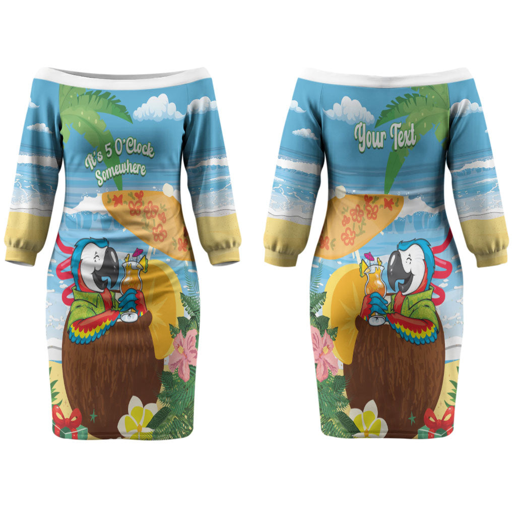 Chilling Parrot Hawaii Summer Christmas Personalized Couples Matching Off The Shoulder Long Sleeve Dress and Long Sleeve Button Shirt It's 5 O'Clock Somewhere Beachy Vibes LT14 - Polynesian Pride