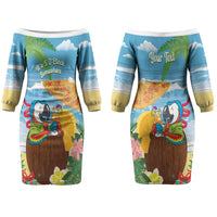 Chilling Parrot Hawaii Summer Christmas Personalized Couples Matching Off The Shoulder Long Sleeve Dress and Long Sleeve Button Shirt It's 5 O'Clock Somewhere Beachy Vibes LT14 - Polynesian Pride