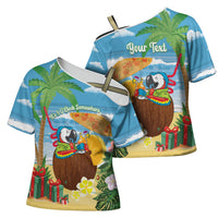 Chilling Parrot Hawaii Summer Christmas Personalized Cross Shoulder Shirt It's 5 O'Clock Somewhere Beachy Vibes