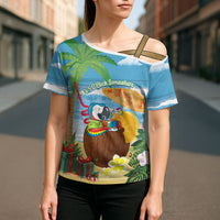 Chilling Parrot Hawaii Summer Christmas Personalized Cross Shoulder Shirt It's 5 O'Clock Somewhere Beachy Vibes