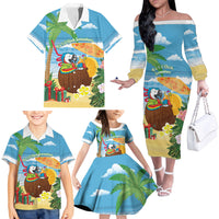 Chilling Parrot Hawaii Summer Christmas Personalized Family Matching Off The Shoulder Long Sleeve Dress and Hawaiian Shirt It's 5 O'Clock Somewhere Beachy Vibes