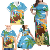 Chilling Parrot Hawaii Summer Christmas Personalized Family Matching Off Shoulder Maxi Dress and Hawaiian Shirt It's 5 O'Clock Somewhere Beachy Vibes
