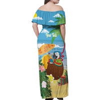 Chilling Parrot Hawaii Summer Christmas Personalized Family Matching Off Shoulder Maxi Dress and Hawaiian Shirt It's 5 O'Clock Somewhere Beachy Vibes