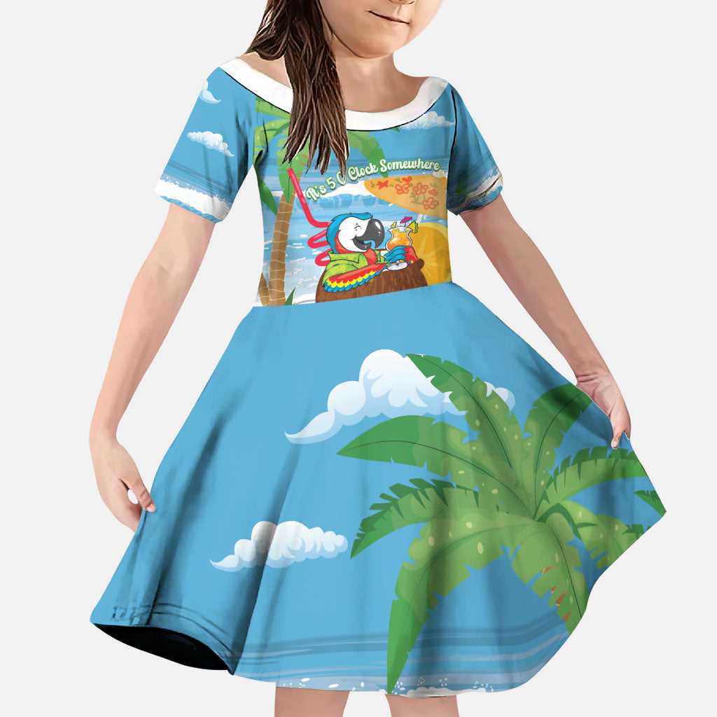 Chilling Parrot Hawaii Summer Christmas Personalized Family Matching Off Shoulder Short Dress and Hawaiian Shirt It's 5 O'Clock Somewhere Beachy Vibes