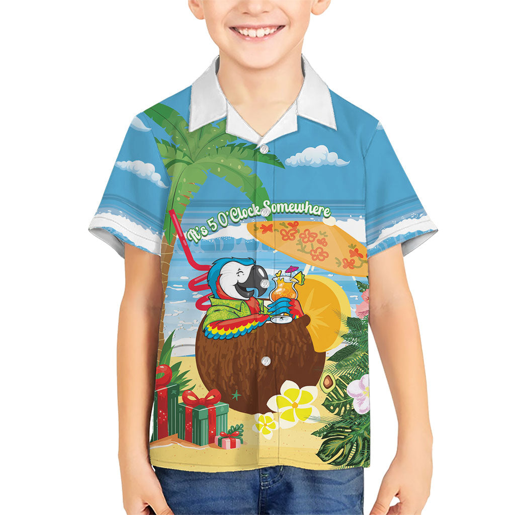 Chilling Parrot Hawaii Summer Christmas Personalized Family Matching Off Shoulder Short Dress and Hawaiian Shirt It's 5 O'Clock Somewhere Beachy Vibes