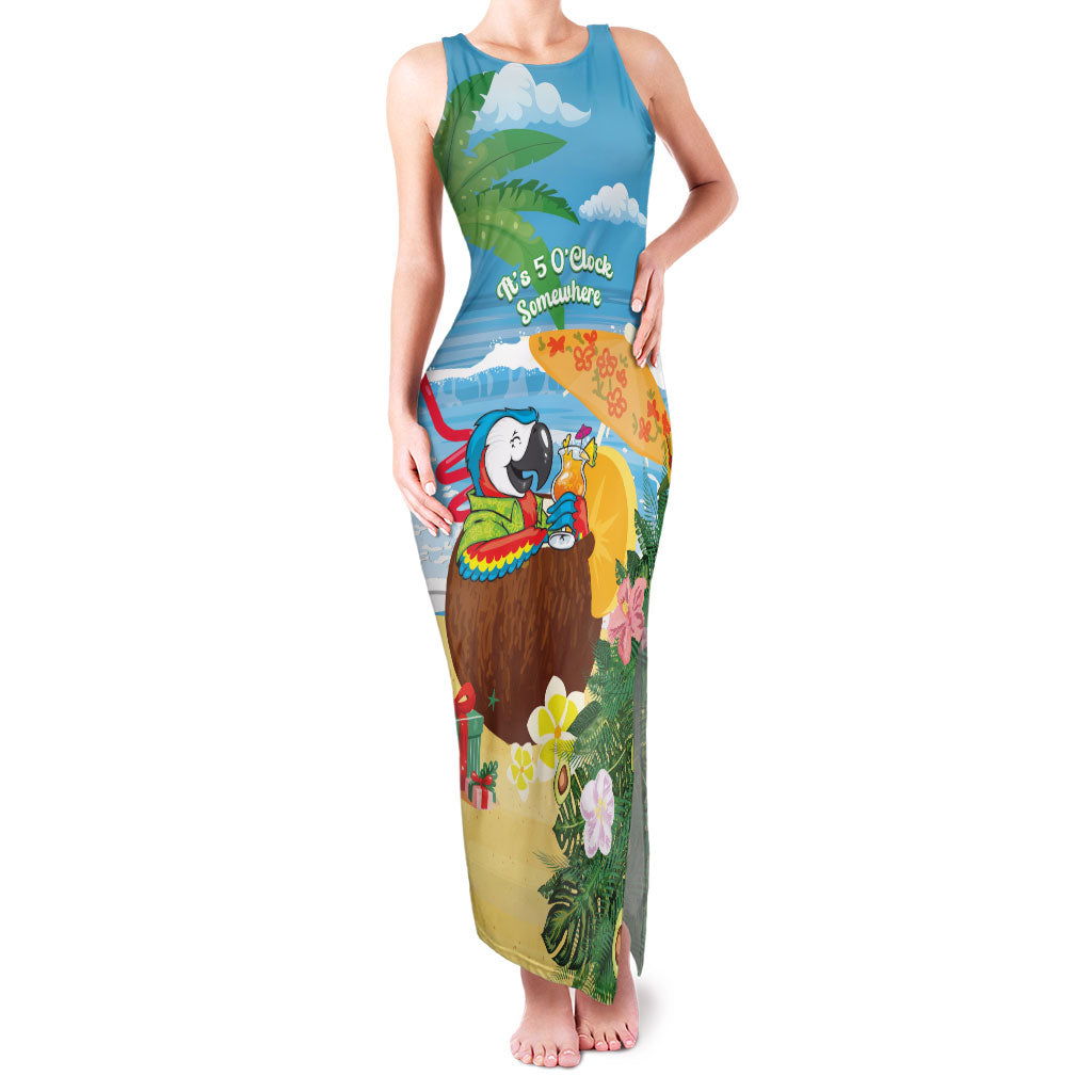 Chilling Parrot Hawaii Summer Christmas Personalized Family Matching Tank Maxi Dress and Hawaiian Shirt It's 5 O'Clock Somewhere Beachy Vibes