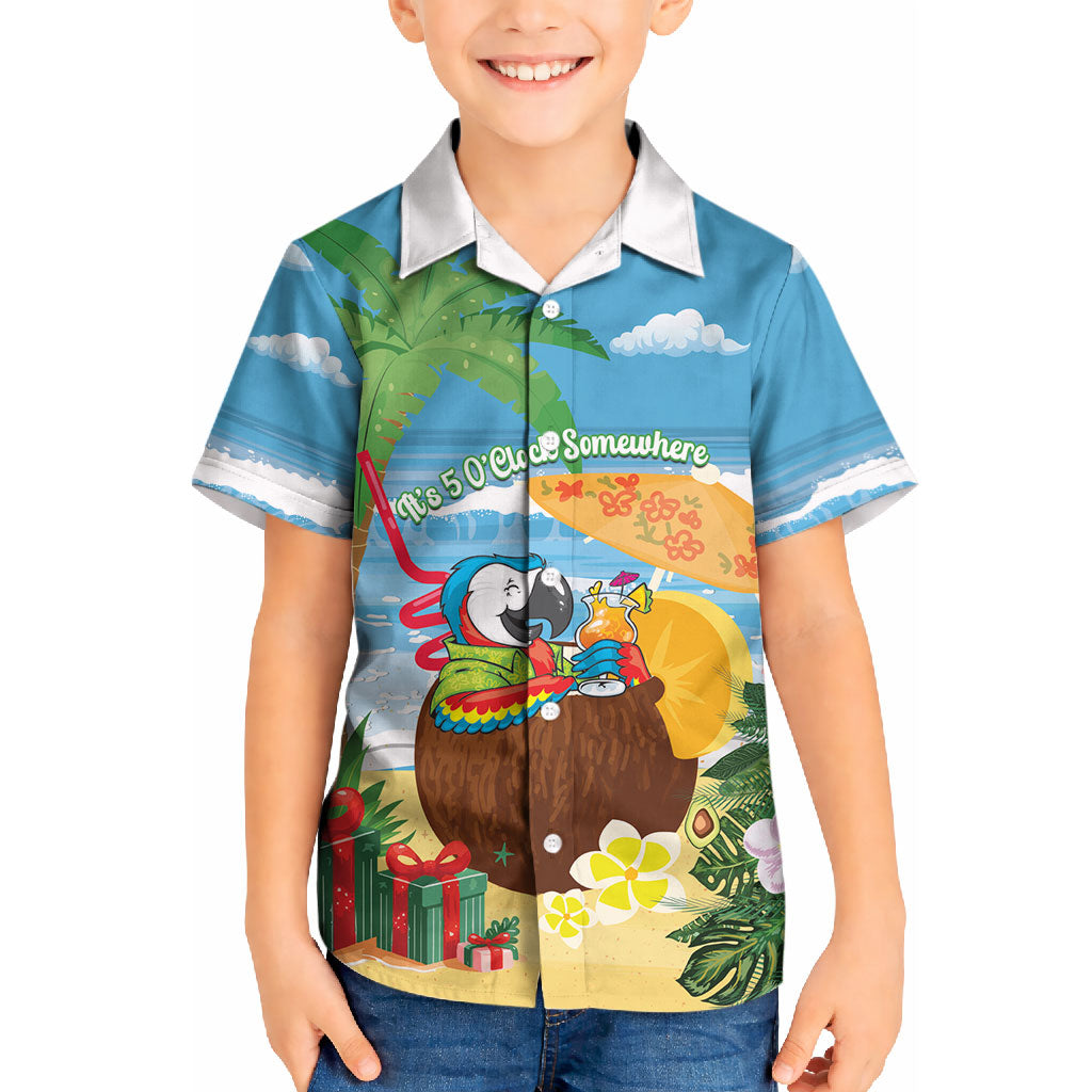 Chilling Parrot Hawaii Summer Christmas Personalized Kid Hawaiian Shirt It's 5 O'Clock Somewhere Beachy Vibes LT14 Kid Blue - Polynesian Pride