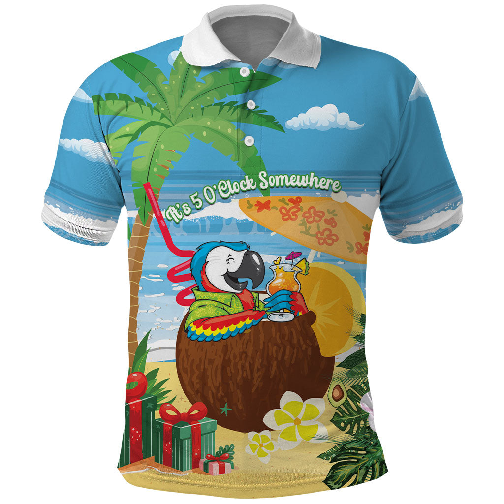 Chilling Parrot Hawaii Summer Christmas Personalized Polo Shirt It's 5 O'Clock Somewhere Beachy Vibes