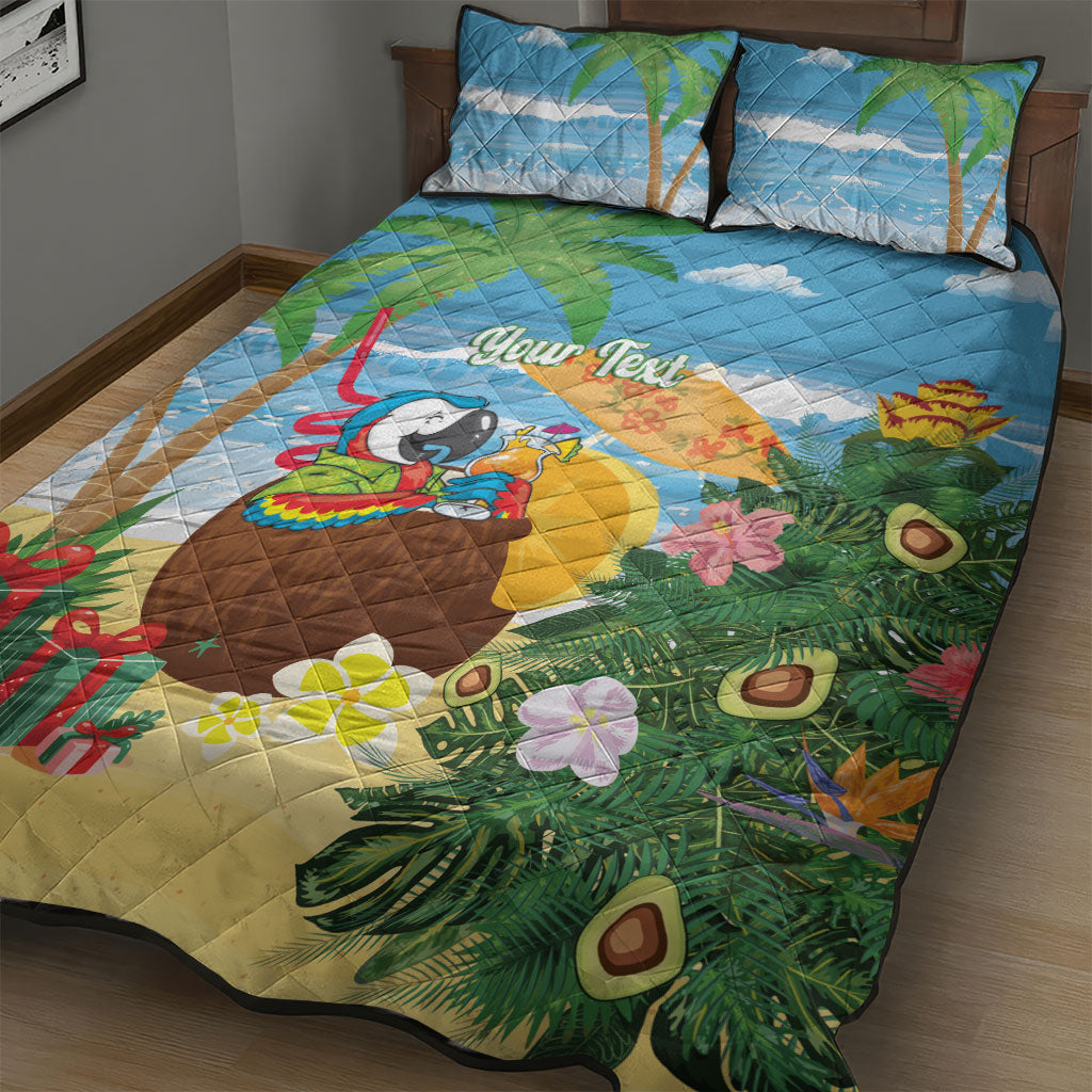 Chilling Parrot Hawaii Summer Christmas Personalized Quilt Bed Set It's 5 O'Clock Somewhere Beachy Vibes
