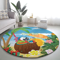 Chilling Parrot Hawaii Summer Christmas Personalized Round Carpet It's 5 O'Clock Somewhere Beachy Vibes