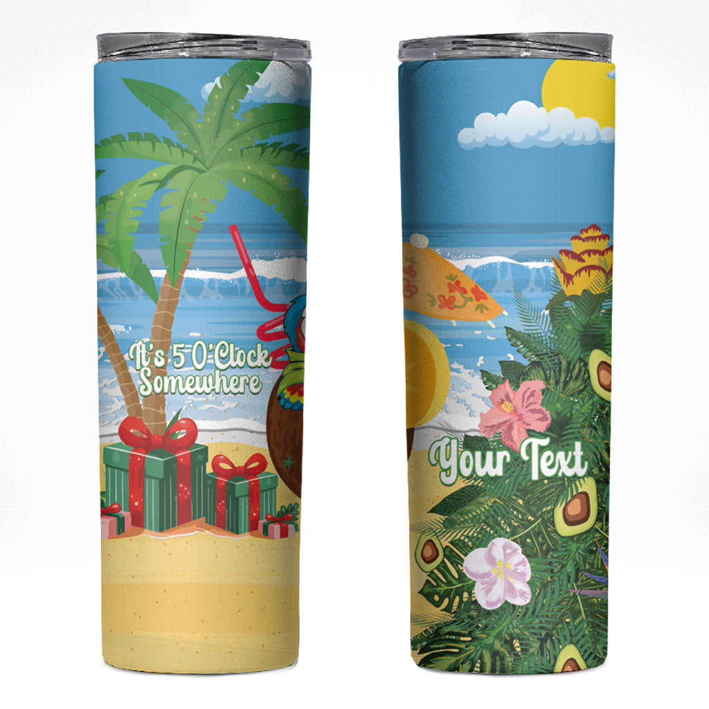 Chilling Parrot Hawaii Summer Christmas Personalized Skinny Tumbler It's 5 O'Clock Somewhere Beachy Vibes