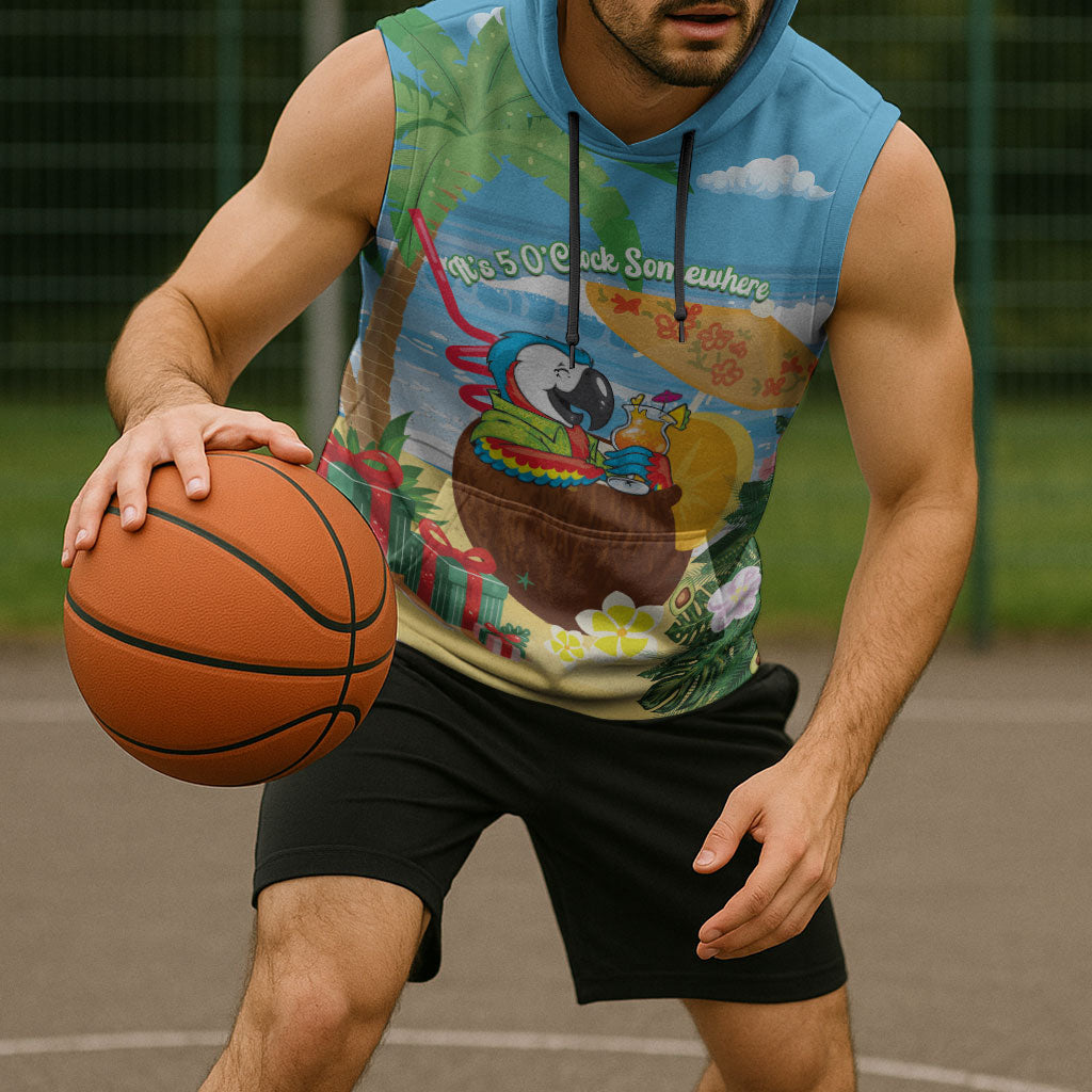 Chilling Parrot Hawaii Summer Christmas Personalized Sleeveless Hoodie It's 5 O'Clock Somewhere Beachy Vibes