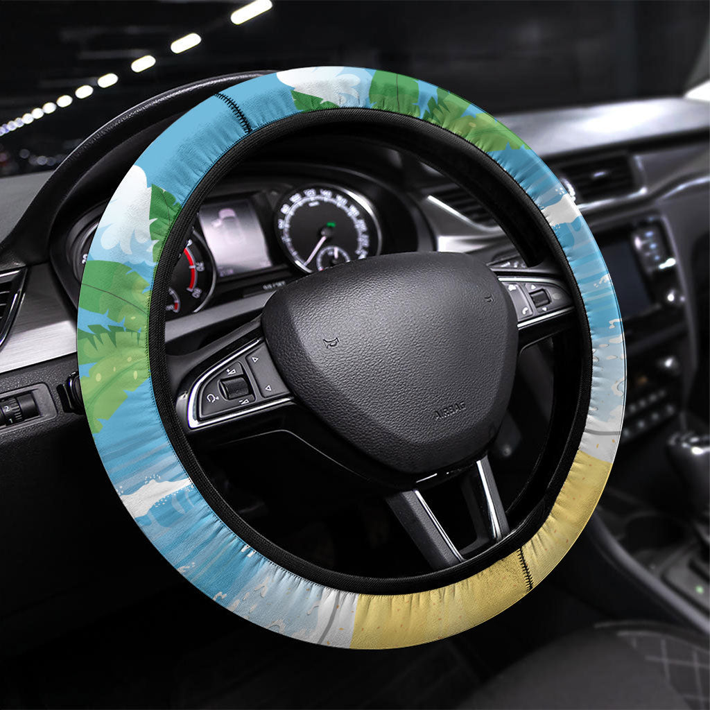 Chilling Parrot Hawaii Summer Christmas Steering Wheel Cover It's 5 O'Clock Somewhere Beachy Vibes