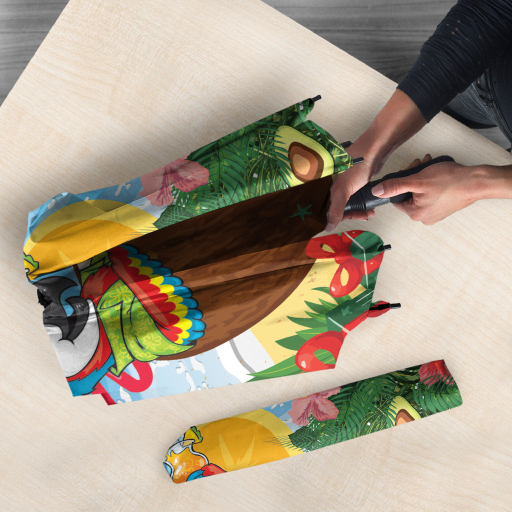 Chilling Parrot Hawaii Summer Christmas Personalized Umbrella It's 5 O'Clock Somewhere Beachy Vibes