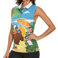 Chilling Parrot Hawaii Summer Christmas Personalized Women Sleeveless Polo Shirt It's 5 O'Clock Somewhere Beachy Vibes