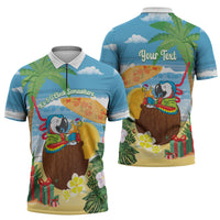 Chilling Parrot Hawaii Summer Christmas Personalized Zipper Polo Shirt It's 5 O'Clock Somewhere Beachy Vibes